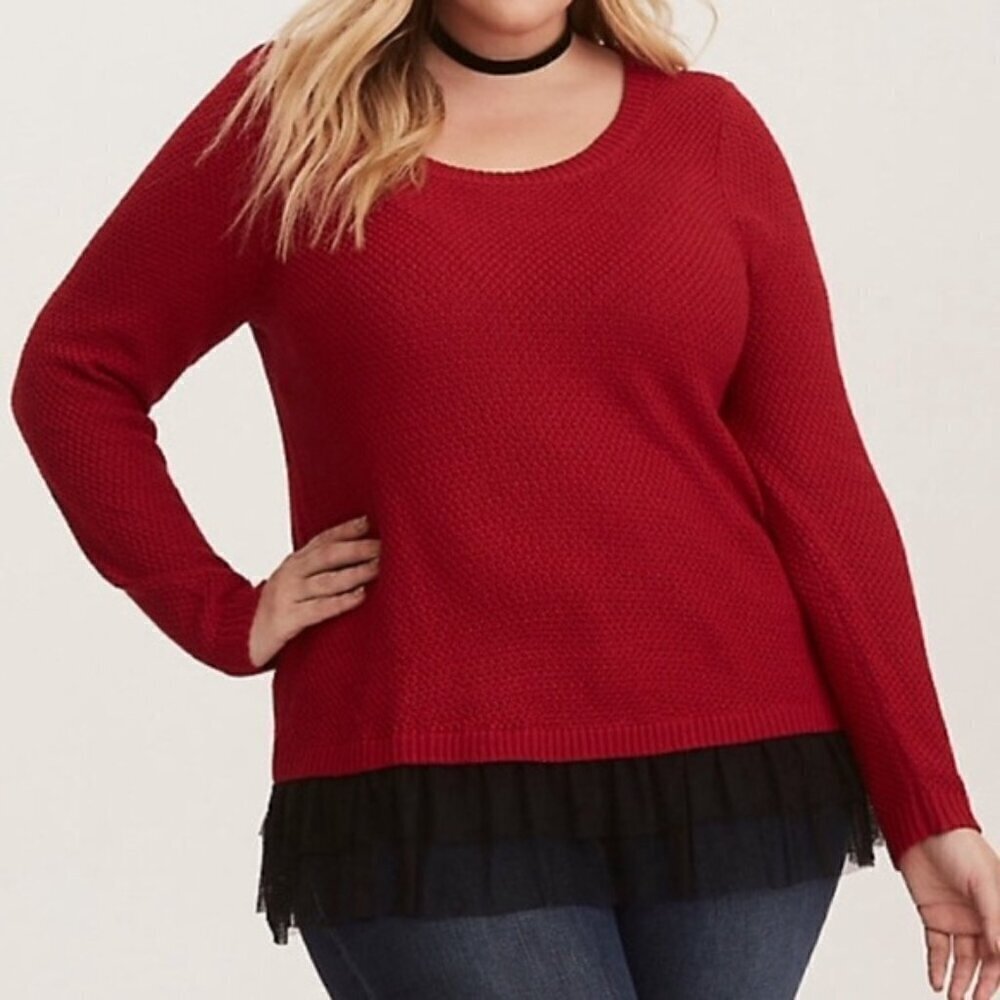Torrid | Red Wool Blend Tulle Trim Sweater | Size 2X (18/20)